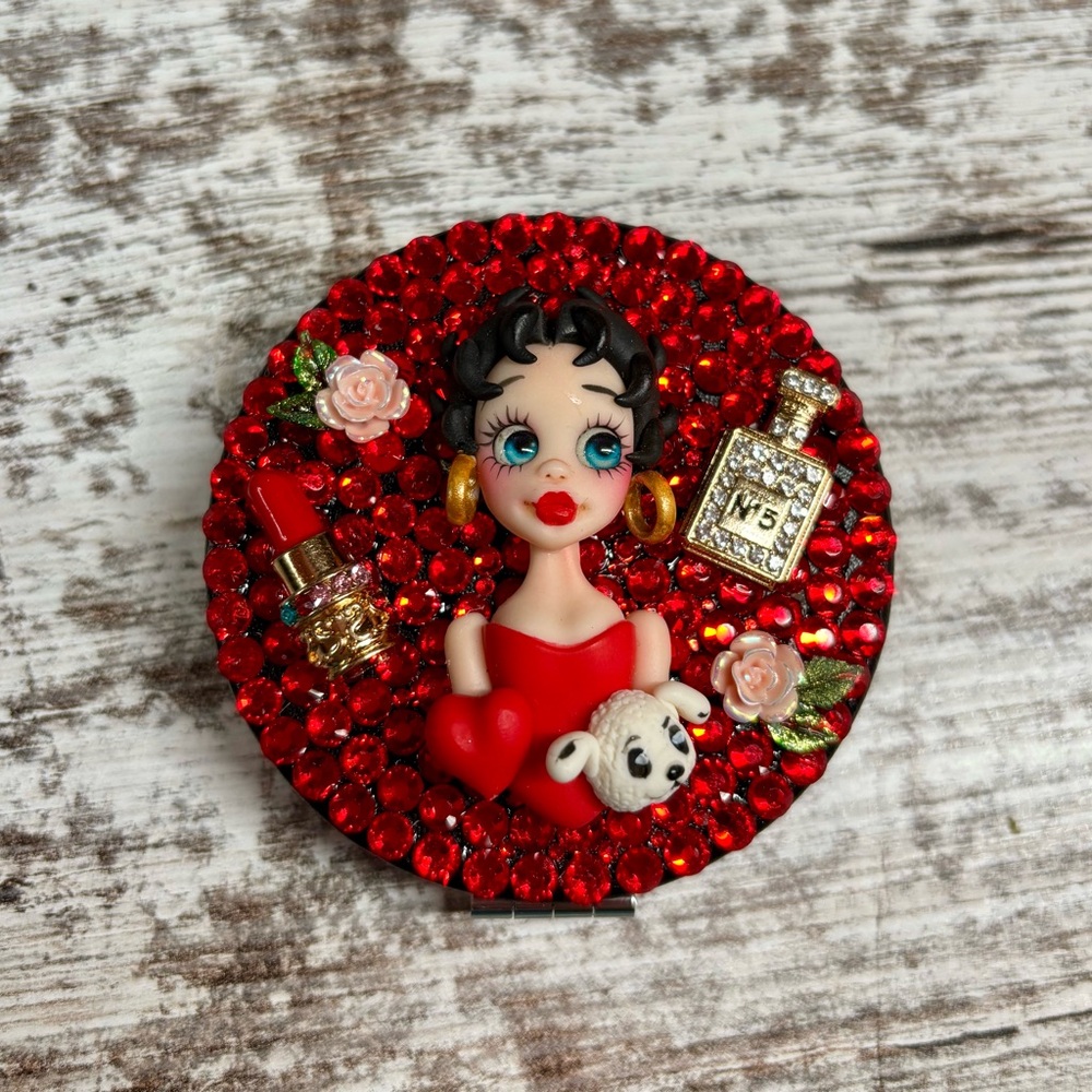 Betty Boop Red Glass Rhinestone Compact Mirror
